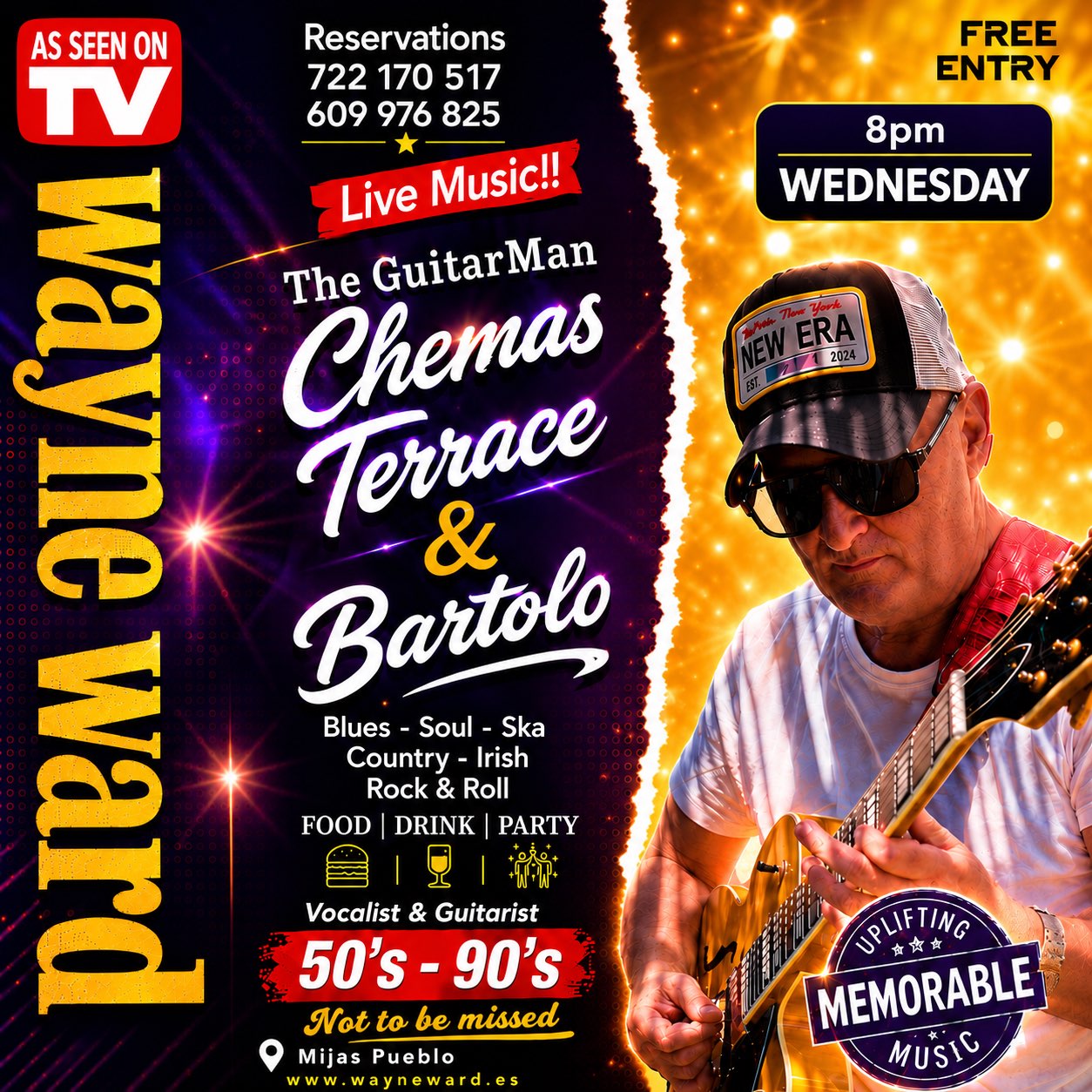 Wayne Ward, The GuitarMan Live. Chemas & Bartolo 8pm